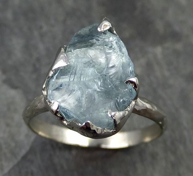 uncut Aquamarine Solitaire Ring Custom One Of a Kind Gemstone Ring Bespoke byAngeline 0495 - by Angeline