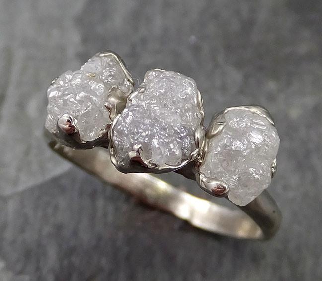 Raw Rough Diamond Engagement Stacking ring Multi stone Wedding anniversary White Gold 14k Rustic byAngeline 0497 - by Angeline