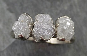 Raw Rough Diamond Engagement Stacking ring Multi stone Wedding anniversary White Gold 14k Rustic byAngeline 0497 - by Angeline