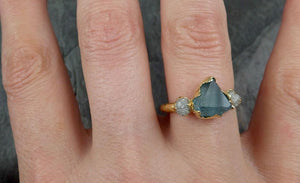 Raw Rough and partially Faceted Aquamarine Diamond 14k yellow Gold Multi stone Ring One Of a Kind Gemstone Ring Recycled gold 0498 - by Angeline