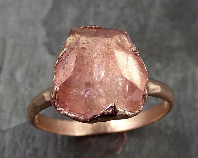 Raw Rough and partially Faceted Pink Topaz 14k rose Gold Ring One Of a Kind Gemstone Ring Recycled gold byAngeline 0500 - by Angeline