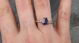 Partially faceted Raw Sapphire Diamond 14k rose Gold Engagement Ring Wedding Ring Custom One Of a Kind Violet Gemstone Ring Three stone Ring 0502 - by Angeline