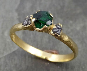 partially faceted Emerald Conflict Free Diamonds 18k yellow Gold Ring One Of a Kind Gemstone Engagement Wedding Ring Recycled gold 0503 - by Angeline