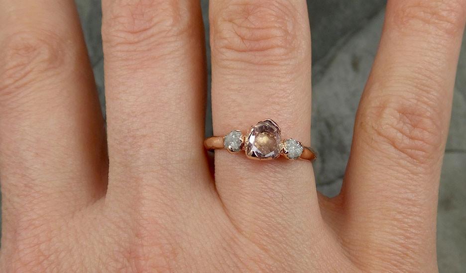 Raw Rough and partially Faceted Pink Topaz Diamond 14k rose Gold Ring One Of a Kind Gemstone Ring Recycled gold byAngeline 0504 - by Angeline