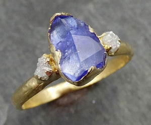 Partially faceted Tanzanite Crystal Gemstone diamond 18k Ring Multi stone Wedding Ring One Of a Kind Three stone Ring 0505 - by Angeline