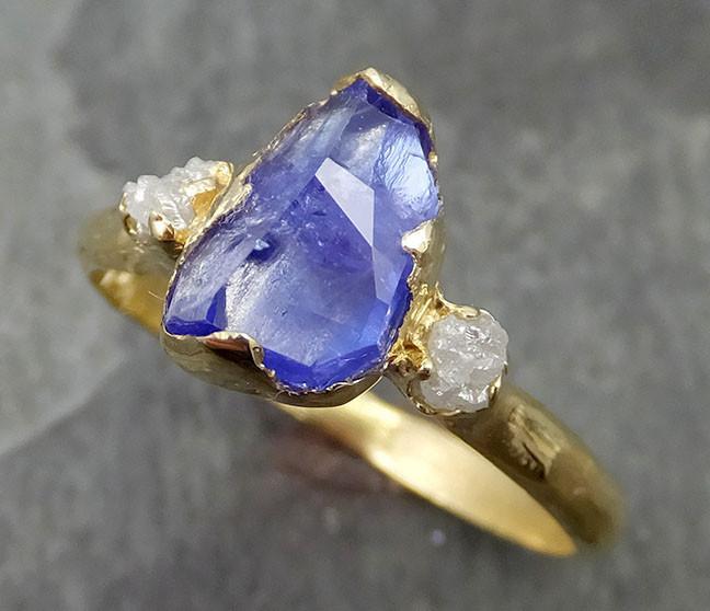 Partially faceted Tanzanite Crystal Gemstone diamond 18k Ring Multi stone Wedding Ring One Of a Kind Three stone Ring 0505 - by Angeline