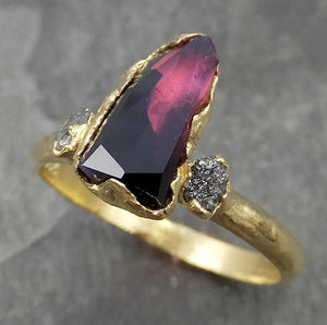 Partially Faceted Sapphire Raw Multi stone Rough Diamond 18k yellow Gold Engagement Ring Wedding Ring Custom One Of a Kind Violet Gemstone Ring Three stone 0507 - by Angeline
