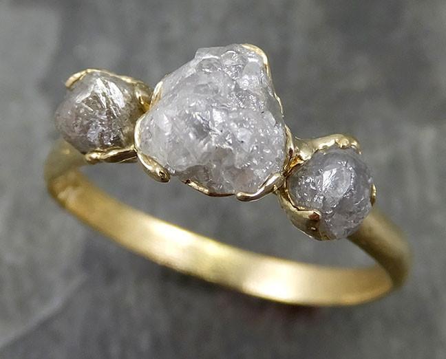 18k raw rough diamond yellow gold engagement multi stone three ring rough gold wedding ring diamond wedding ring rough diamond ring byangeline 0513 Alternative Engagement