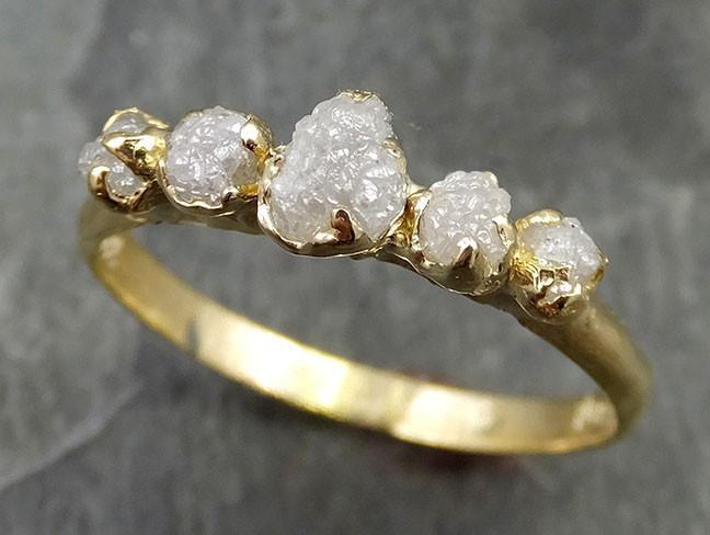 Raw Diamond Yellow gold multi stone Engagement Ring Rough Gold Wedding Dainty Delicate Ring diamond Wedding Ring Rough Diamond Ring 0514 - by Angeline