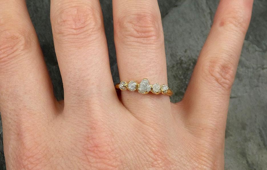 Raw Diamond Yellow gold multi stone Engagement Ring Rough Gold Wedding Dainty Delicate Ring diamond Wedding Ring Rough Diamond Ring 0514 - by Angeline