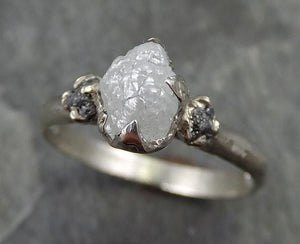 Dainty Raw Rough Diamond Engagement Multi stone Stacking ring Wedding anniversary White Gold black gray white diamonds 14k Rustic byAngeline 0515 - by Angeline