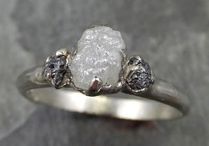 Dainty Raw Rough Diamond Engagement Multi stone Stacking ring Wedding anniversary White Gold black gray white diamonds 14k Rustic byAngeline 0516 - by Angeline