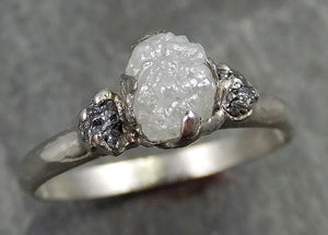 Dainty Raw Rough Diamond Engagement Multi stone Stacking ring Wedding anniversary White Gold black gray white diamonds 14k Rustic byAngeline 0516 - by Angeline