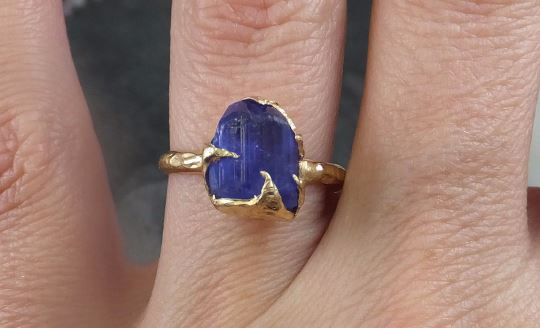 Raw Natural Tanzanite Crystal 14k Yellow Gold Ring Rough Uncut Gemstone tanzanite recycled 14k stacking cocktail statement byAngeline 0102 - by Angeline