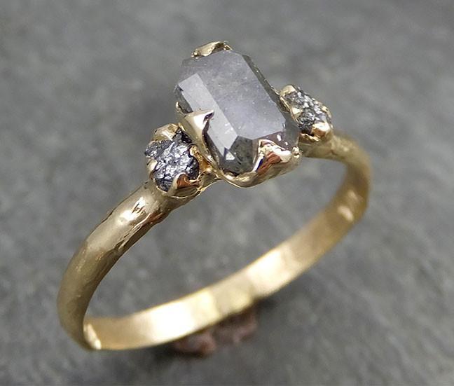 Fancy cut salt and pepper Diamond Engagement 14k yellow Gold Multi stone Wedding Ring Stacking Rough Diamond Ring byAngeline 0518 - by Angeline
