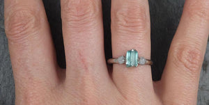 Sea Green Tourmaline Diamond Multi stone White Gold Ring Rough Uncut Gemstone tourmaline recycled 14k Engagement Wedding Ring 0519 - by Angeline