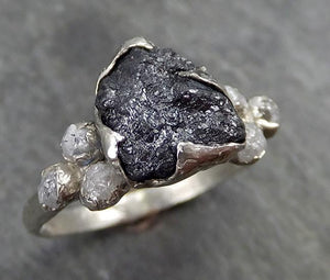 Raw Rough Black Diamond Multi Stone Ring 14k White Gold Engagement ring byAngeline 0521 - by Angeline