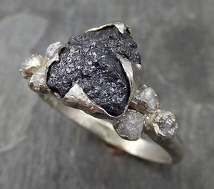 Raw Rough Black Diamond Multi Stone Ring 14k White Gold Engagement ring byAngeline 0521 - by Angeline