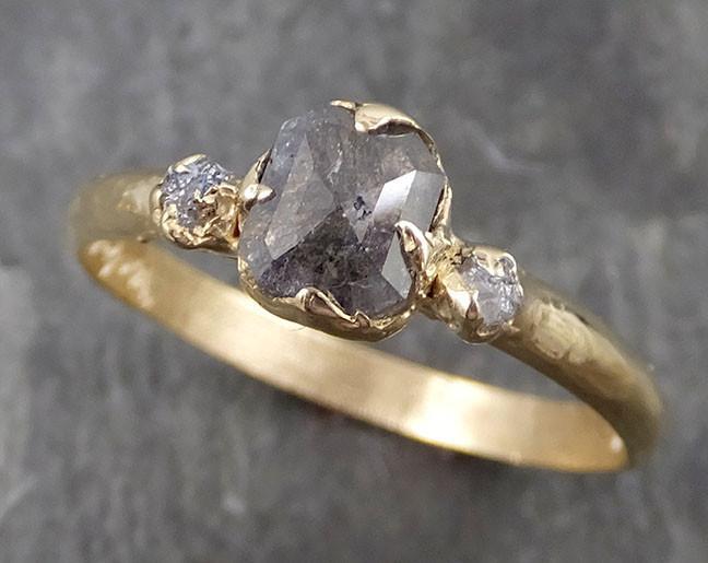 Fancy cut salt and pepper Diamond Engagement 14k yellow Gold Multi stone Wedding Ring Stacking Rough Diamond Ring byAngeline 0525 - by Angeline