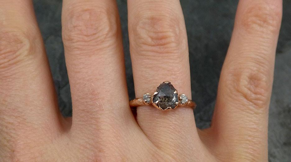 Fancy cut salt and pepper Diamond Engagement 14k Rose Gold Multi stone Wedding Ring Stacking Rough Diamond Ring byAngeline 0533 - by Angeline