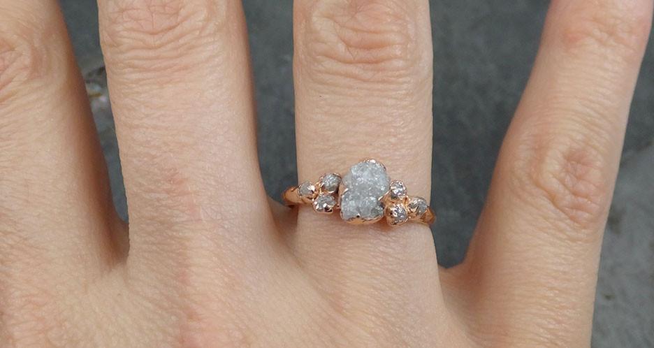 Raw Diamond Rose gold Engagement Ring Rough Gold Multi stone Wedding Ring diamond Wedding Ring Rough Diamond Ring byAngeline 0538 - by Angeline