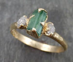 Sea Green Tourmaline Diamond Multi stone Yellow Gold Ring Rough Uncut Gemstone tourmaline recycled 14k Engagement Wedding Ring 0539 - by Angeline