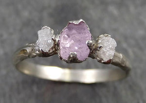 Raw Sapphire Diamond White Gold Engagement Ring Multi stone Wedding Ring Custom One Of a Kind Gemstone Ring Three stone Ring byAngeline 0540 - by Angeline