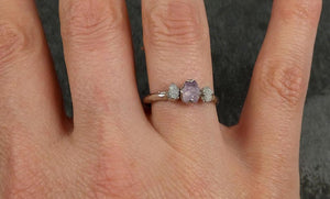 Raw Sapphire Diamond White Gold Engagement Ring Multi stone Wedding Ring Custom One Of a Kind Gemstone Ring Three stone Ring byAngeline 0540 - by Angeline