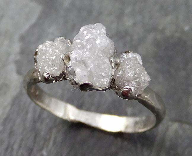 Raw Rough Diamond Engagement Stacking ring Multi stone Wedding anniversary White Gold 14k Rustic byAngeline 0541 - by Angeline