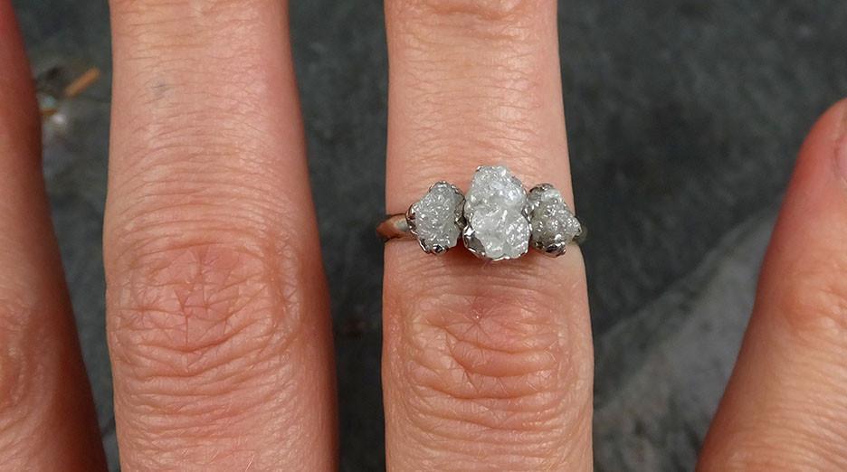 Raw Rough Diamond Engagement Stacking ring Multi stone Wedding anniversary White Gold 14k Rustic byAngeline 0541 - by Angeline