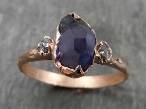 Partially faceted color change Garnet Diamond 14k rose Gold Engagement Ring Wedding Ring Custom One Of a Kind Violet Gemstone Ring Multi stone Ring 0545 - by Angeline