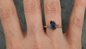 Partially faceted color change Garnet Diamond 14k rose Gold Engagement Ring Wedding Ring Custom One Of a Kind Violet Gemstone Ring Multi stone Ring 0545 - by Angeline