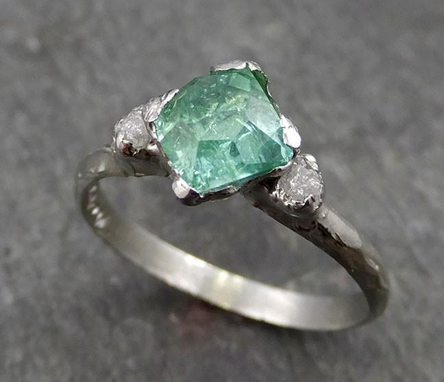 Partially faceted sea green Tourmaline 18k white Gold Engagement Ring One Of a Kind multi stone Gemstone Ring byAngeline 0549 - by Angeline