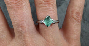 Partially faceted sea green Tourmaline 18k white Gold Engagement Ring One Of a Kind multi stone Gemstone Ring byAngeline 0549 - by Angeline
