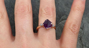 Partially faceted Raw Sapphire Diamond 14k rose Gold Engagement Ring Wedding Ring Custom One Of a Kind Violet Gemstone Ring Three stone Ring 0552 - by Angeline