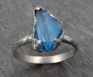 Partially faceted Blue Topaz 18k White Gold Engagement Solitaire Ring Wedding Ring One Of a Kind Gemstone Ring 0553 - by Angeline