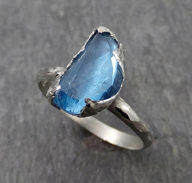 Partially faceted Blue Topaz 18k White Gold Engagement Solitaire Ring Wedding Ring One Of a Kind Gemstone Ring 0553 - by Angeline