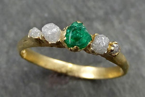 Raw Rough Emerald Conflict Free Diamonds 18k yellow Gold Ring One Of a Kind Gemstone Multi stone Engagement Wedding Ring Recycled gold 0555 - by Angeline
