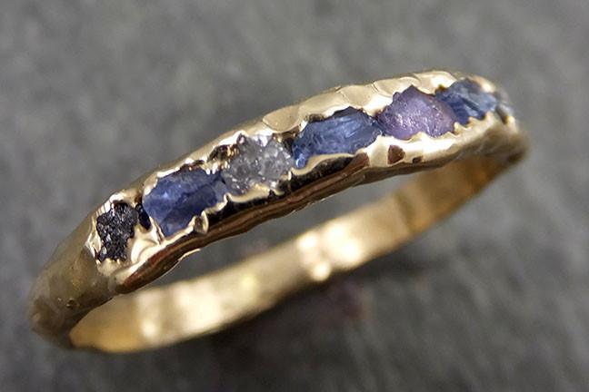 Raw diamond and Sapphires men's or women's Wedding Band Custom One Of a Kind Blue Montana Gemstone Ring Multi stone Ring byAngeline C0558 - by Angeline