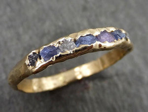 Raw diamond and Sapphires men's or women's Wedding Band Custom One Of a Kind Blue Montana Gemstone Ring Multi stone Ring byAngeline C0558 - by Angeline
