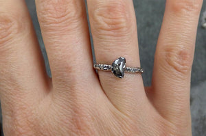 Fancy cut salt and pepper Half moon Diamond Engagement 18k White Gold Multi stone Wedding Ring Rough Diamond Ring byAngeline 0559 - by Angeline