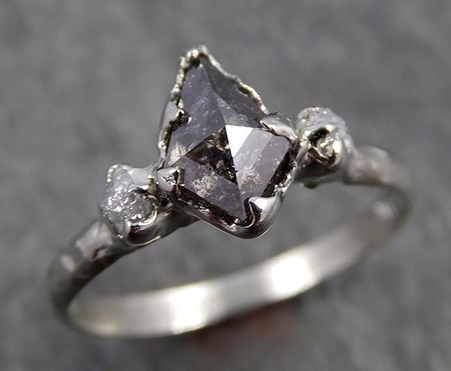 Fancy cut salt and pepper Diamond Engagement 18k White Gold Multi stone Wedding Ring Rough Diamond Ring byAngeline 0560 - by Angeline