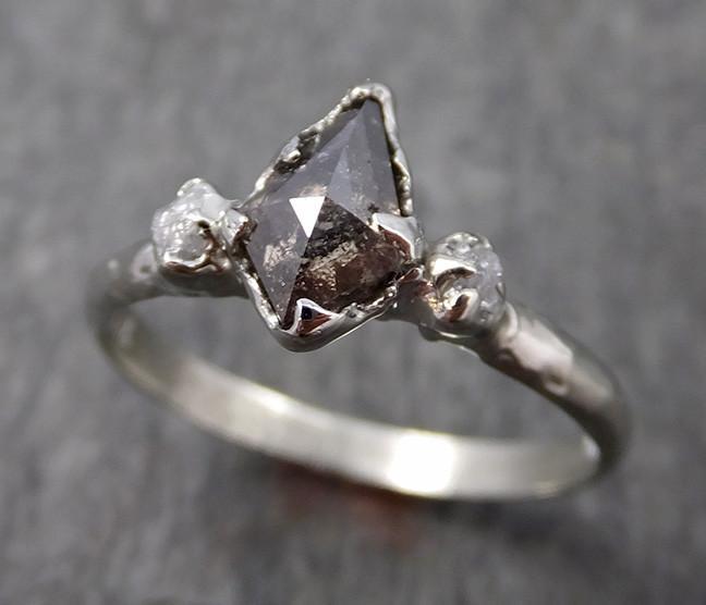 Fancy cut salt and pepper Diamond Engagement 18k White Gold Multi stone Wedding Ring Rough Diamond Ring byAngeline 0560 - by Angeline