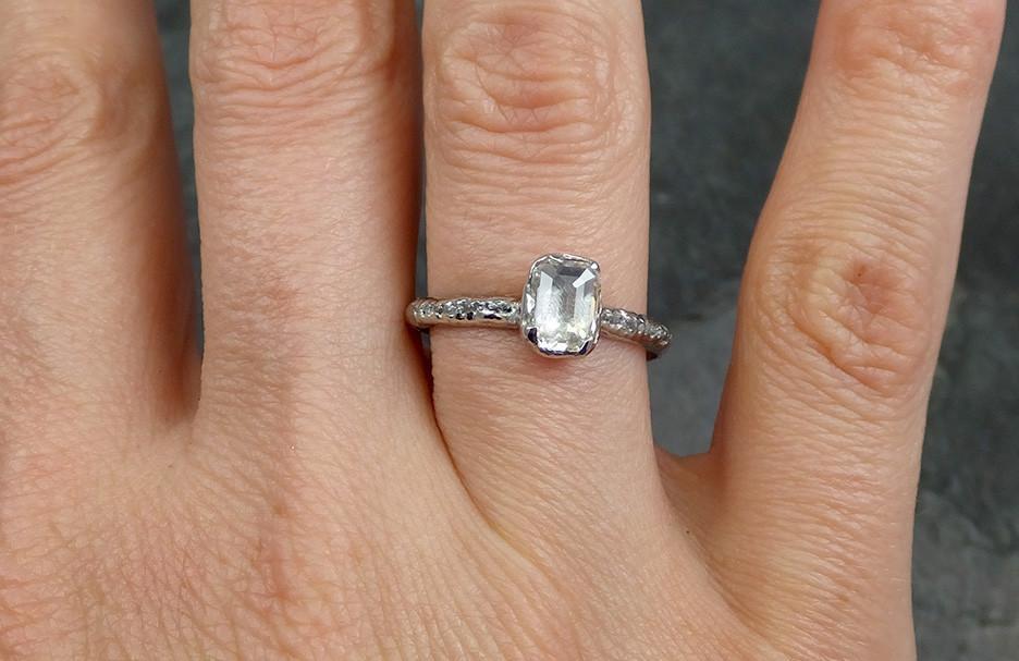 Fancy cut white/champagne Diamond Engagement 18k White Gold Multi stone Wedding Ring Rough Diamond Ring byAngeline 0561 - by Angeline