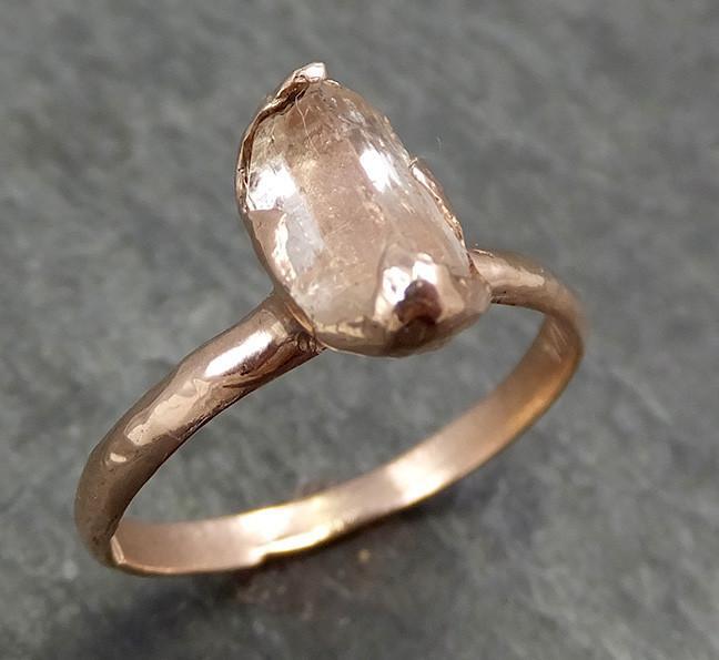 Raw Rough Champagne Pink Topaz 14k Rose gold Solitaire Ring Gold Pink Gemstone Engagement Statement Ring Raw gemstone Jewelry 0569 - by Angeline