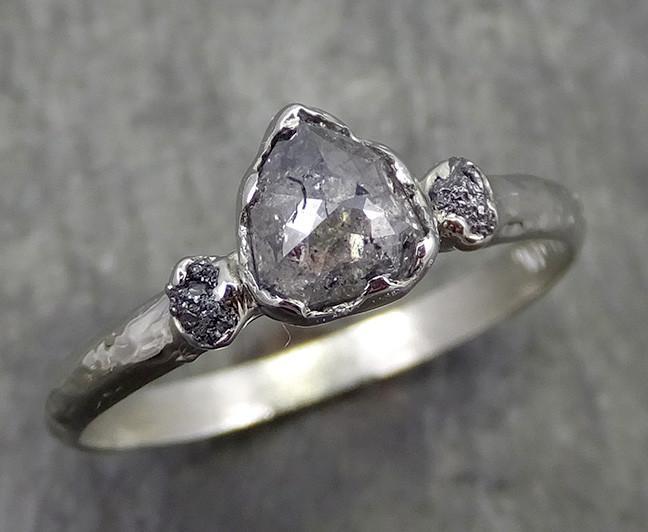 Fancy cut salt and pepper Diamond Engagement 18k White Gold Multi stone Wedding Ring Rough Diamond Ring byAngeline 0574 - by Angeline