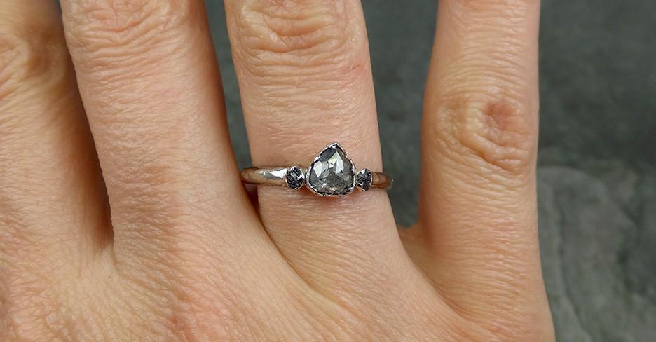 Fancy cut salt and pepper Diamond Engagement 18k White Gold Multi stone Wedding Ring Rough Diamond Ring byAngeline 0574 - by Angeline
