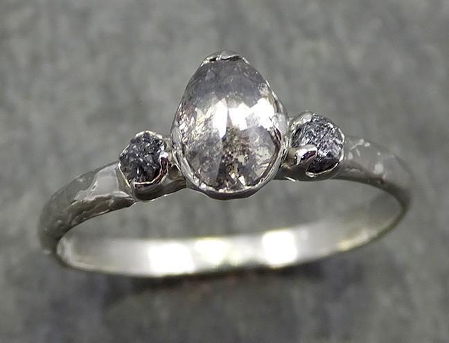 Fancy cut salt and pepper Diamond Engagement 18k White Gold Multi stone Wedding Ring Rough Diamond Ring byAngeline 0575 - by Angeline