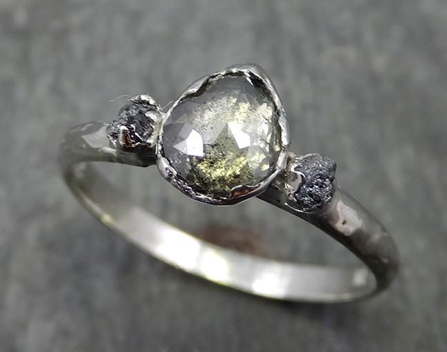 Fancy cut salt and pepper Diamond Engagement 18k White Gold Multi stone Wedding Ring Rough Diamond Ring byAngeline 0578 - by Angeline