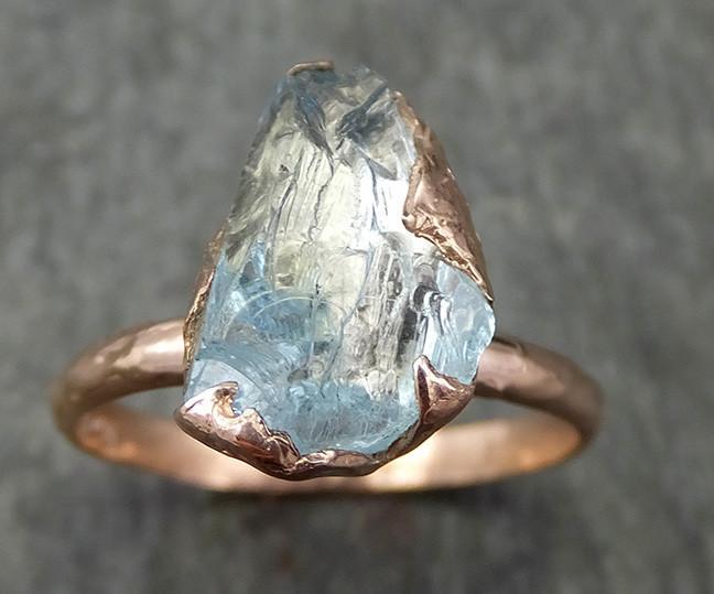 Aquamarine Solitaire Ring rose gold Custom One Of a Kind Gemstone Ring Bespoke byAngeline 0579 - by Angeline